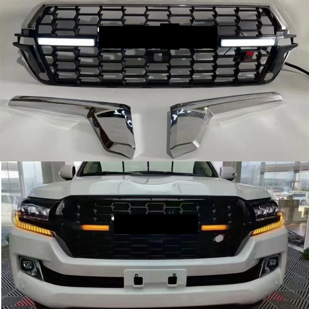 Maictop Car Accessories Plastic Abs Faclift Front Bumper Upper Grille led Grill For Land Cruiser  LC200 FJ200 Gr Style 2016-2022