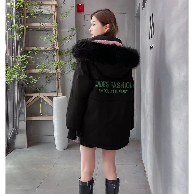 Women's2025 Mit Kapuze Parka Unten Baumwolle Mantel Neue Winter Verdicken Oversize Top Langarm Jacke Koreanische Lose mittellange Outer