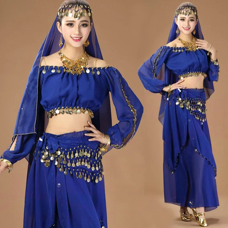 4pcs Belly Dance Costumes Bollywood Dance Costumes Indian Belly Dance Costume Set For Women Chiffon Bollywood Set For Woman