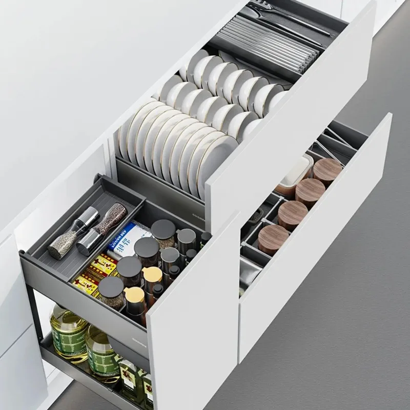 

Выдвижной шкаф для хранения, 2-уровневый, алюминиевая выдвижная полка-стеллаж, устойчивая к ржавчине и влаге, набор для кухни