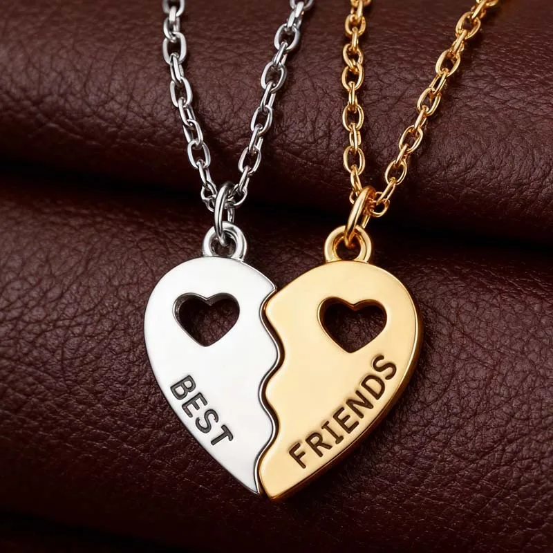 European and American Cross-Border Fashion Letter Best Friend Forever Bff Heart Splicing Necklace