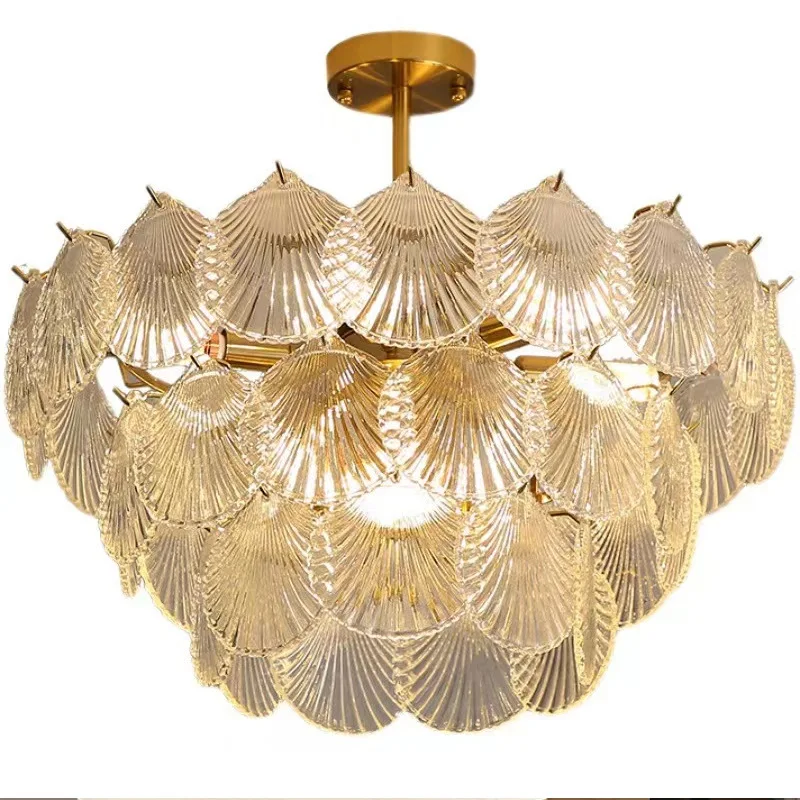 

Full spectrum light luxury eye protection living room chandelier modern simple atmosphere crystal restaurant shell lamp French