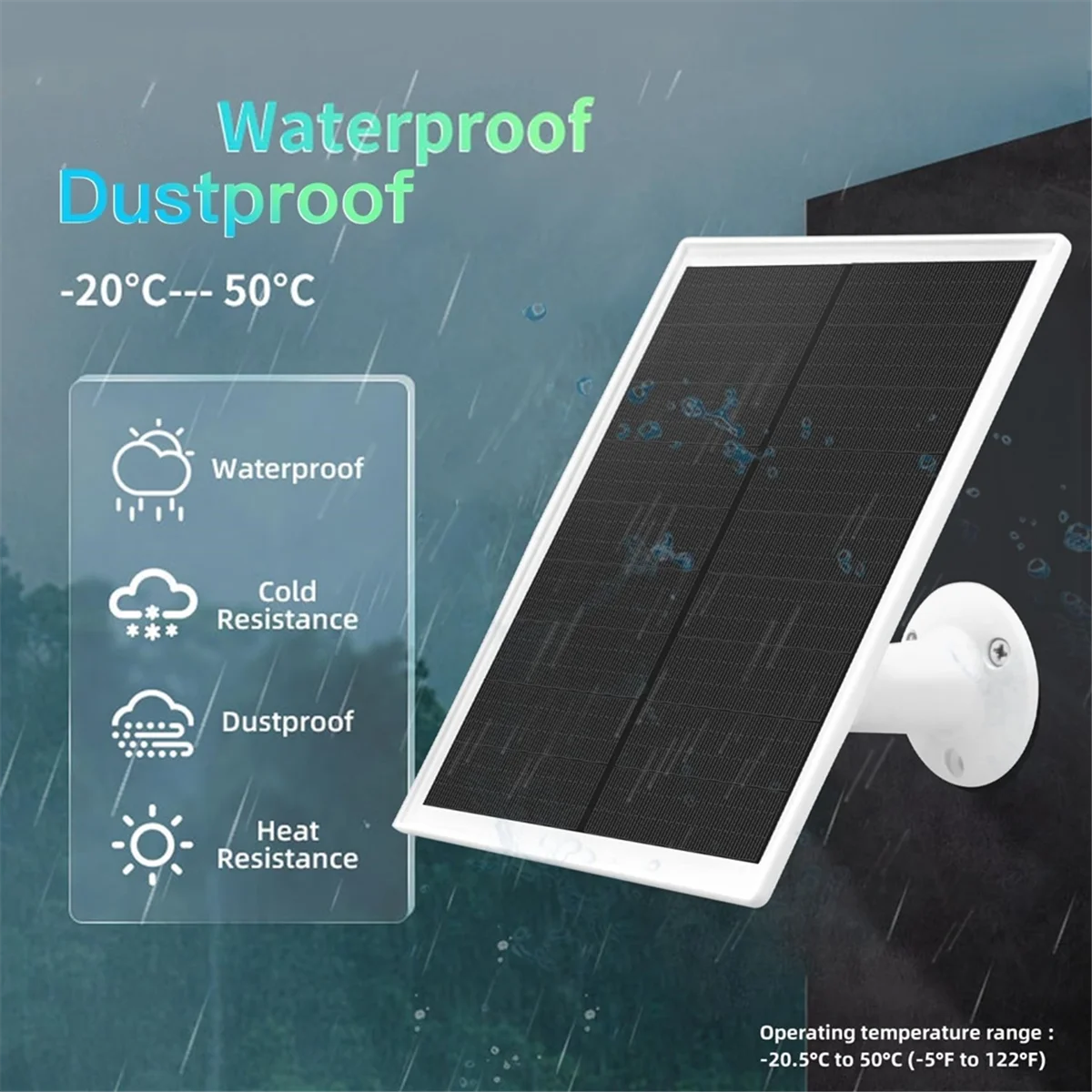 شاحن الألواح الشمسية 10 وات 5 فولت شاحن الألواح الشمسية لكاميرات البطارية القابلة لإعادة الشحن، IP65 مقاوم للماء، Type-C