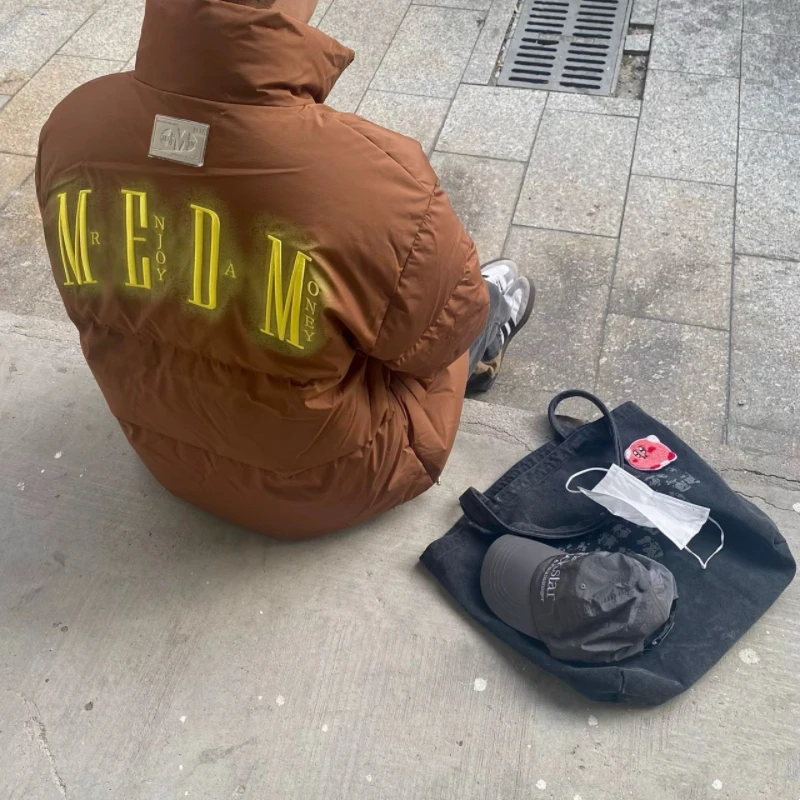 

ort Embroidered Du down Jaet Neon Light Men's Faionable Warm Outerwear Youth ular Sle American Sle Thiened