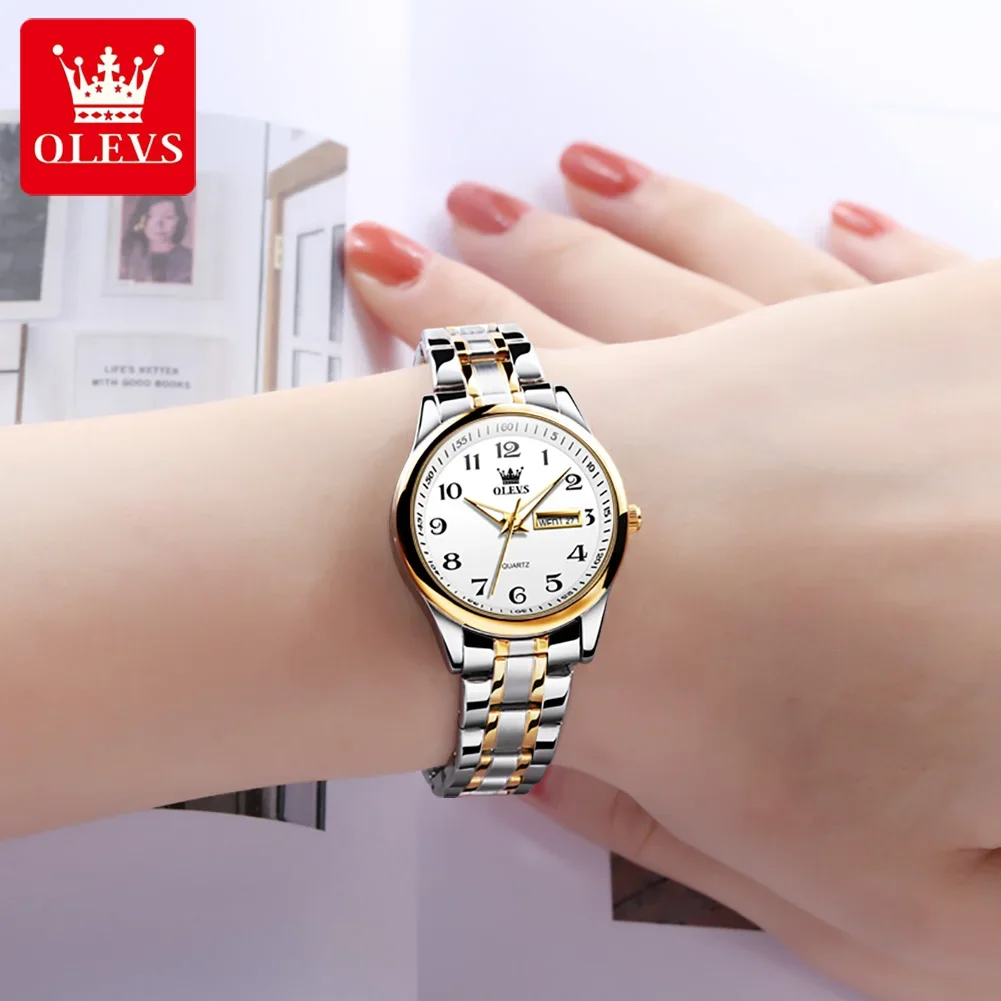 

OLEVS 5567 Quartz Trendy Luxury Watches For Women, Waterproof Alloy Strap Casual Women Wristwatches Calendar Week Display