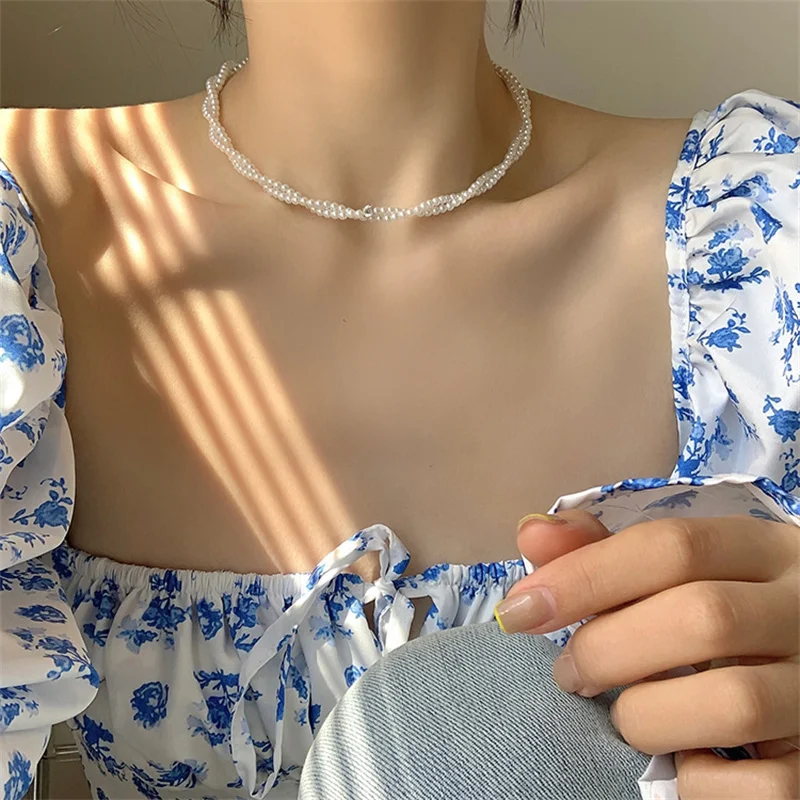 Trendy Elegant Pearl Beaded Choker Necklace Ladies Exquisite Double Layer Clavicle Chain Necklace Jewelry For Ladies Gift image 4