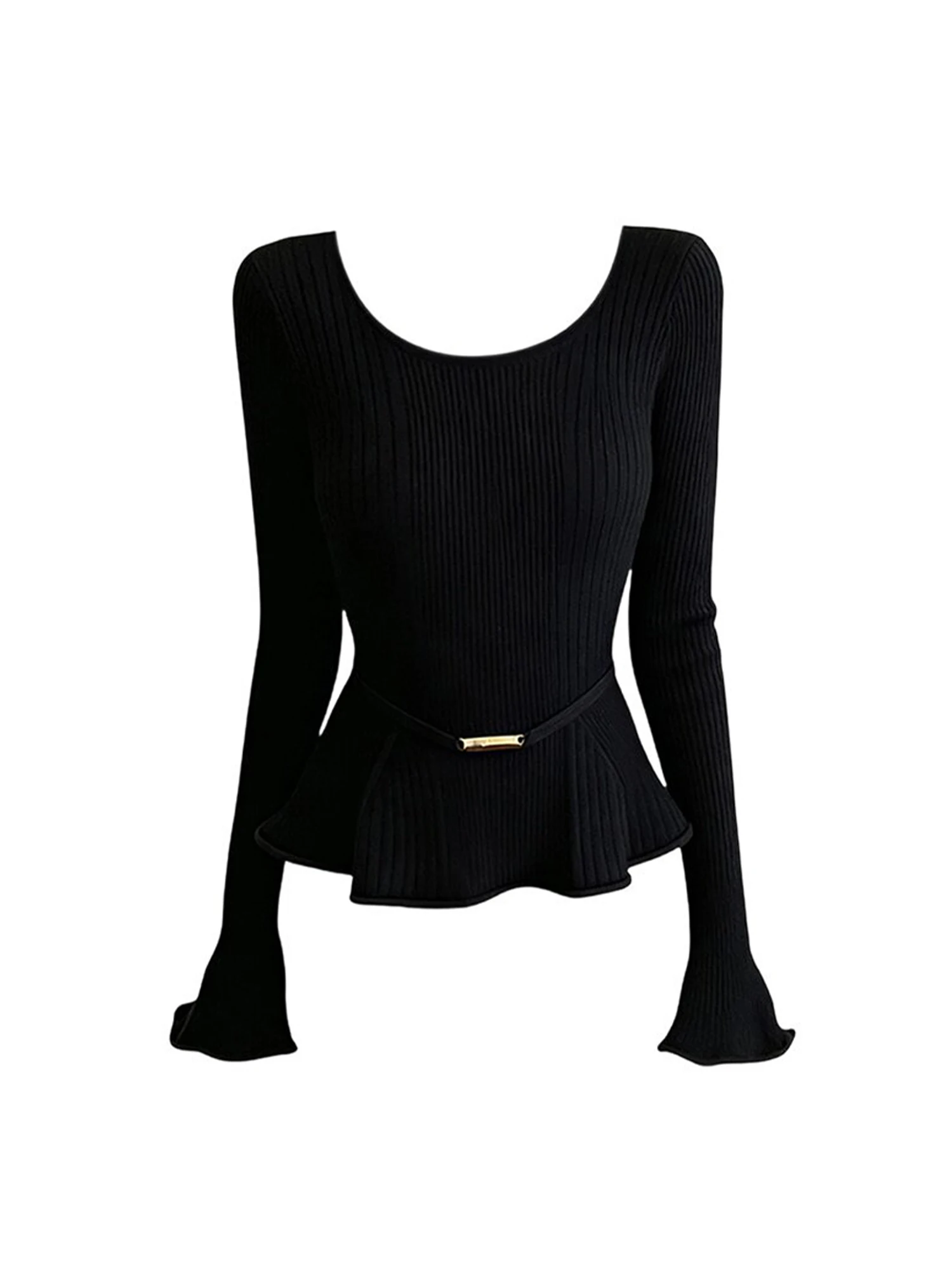 Women's Black Gothic Y2k T-shirt Vintage Harajuku Gyaru Emo U-Neck Tee Top Long Sleeve Oversize T-shirts 2000s Clothes Spring