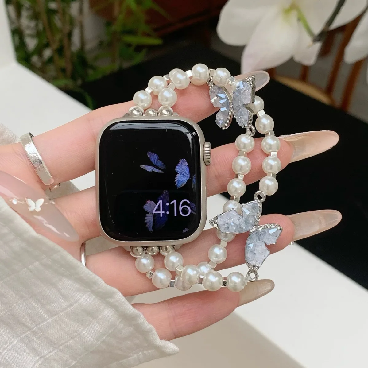 Fashion new simple crystal butterfly metal chain strap suitable for Apple Watch 9 8 generation series