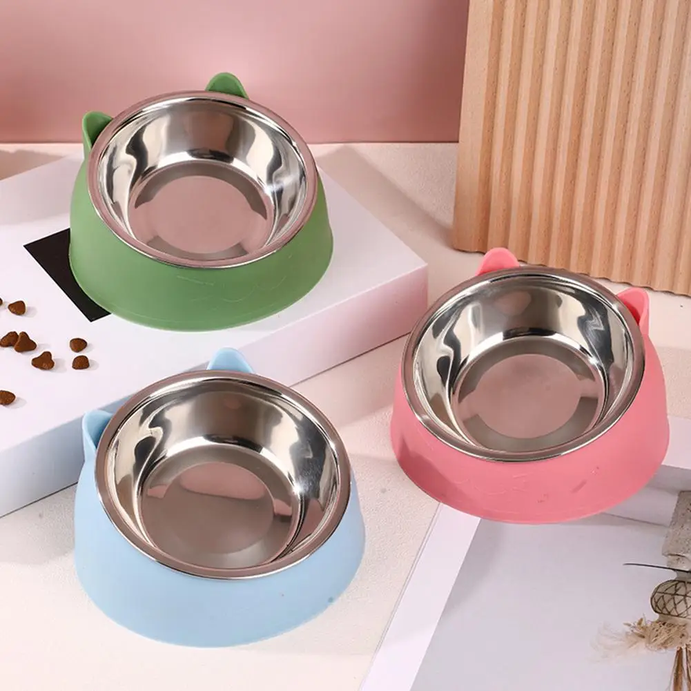 Bols pour chat en acier inoxydable avec base antidérapante 15 °   Gamelle inclinée pour animaux de compagnie avec base antidérapante, anti-étouffement et protection du cou, Nouveauté 2026
