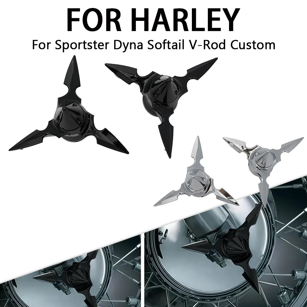 Motorcycle Chrome Black Skull Spun Blade Front Axle Nut Covers Axle Caps For Harley Sportster Dyna Softail V-Rod Custom Models