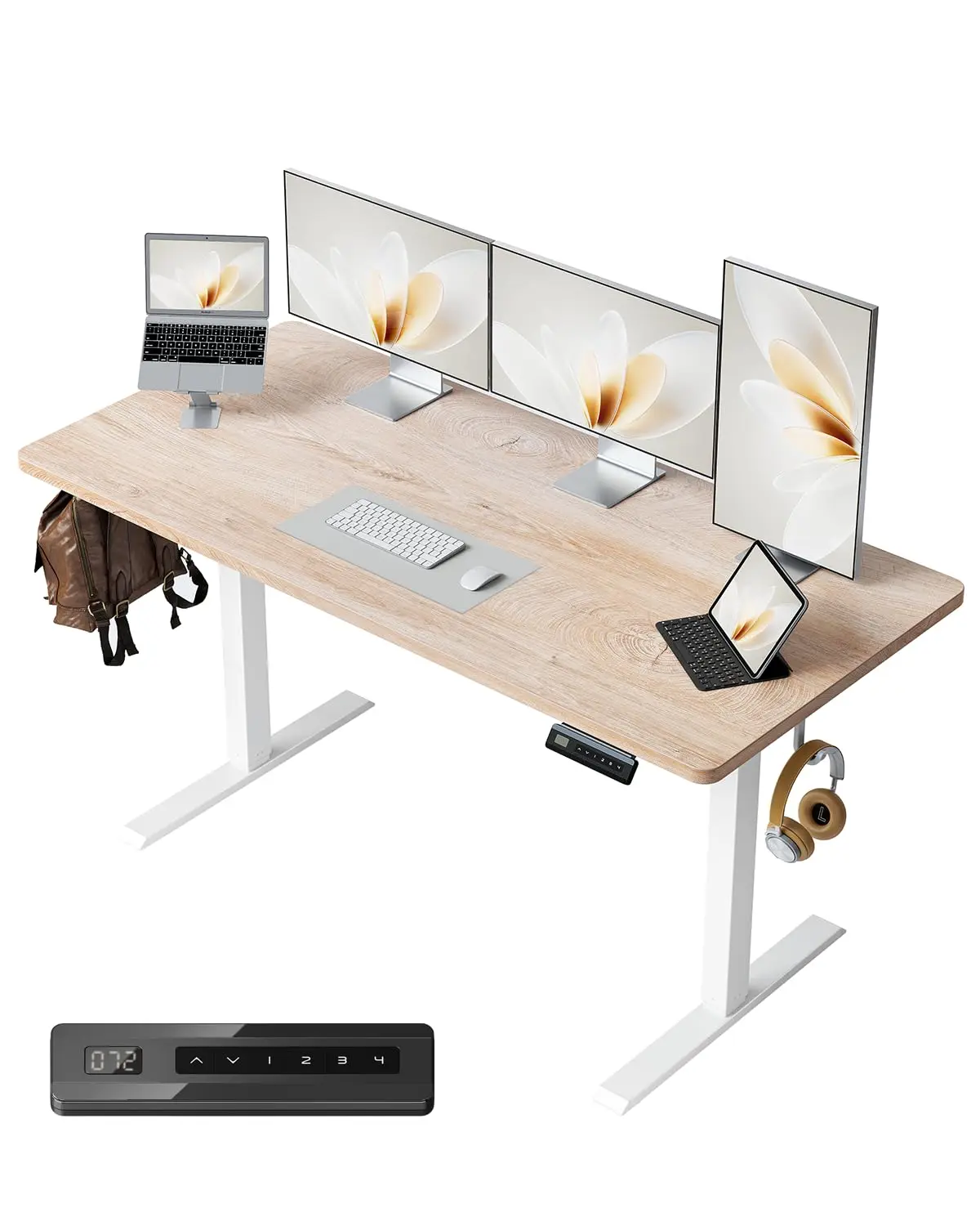

Electric Height Adjustable Standing Desk 55x24 inch 4 Memory Presets Headphone Hook Maple, Customized