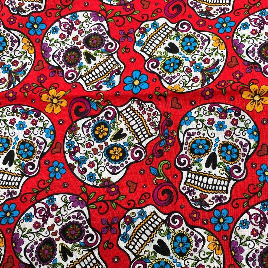 DIY Sewing Doll Cloth Party Home Decor Vintage Punk Flower Skull Printed Cotton Fabric Bundle Patchwork Cool Halloween Plain