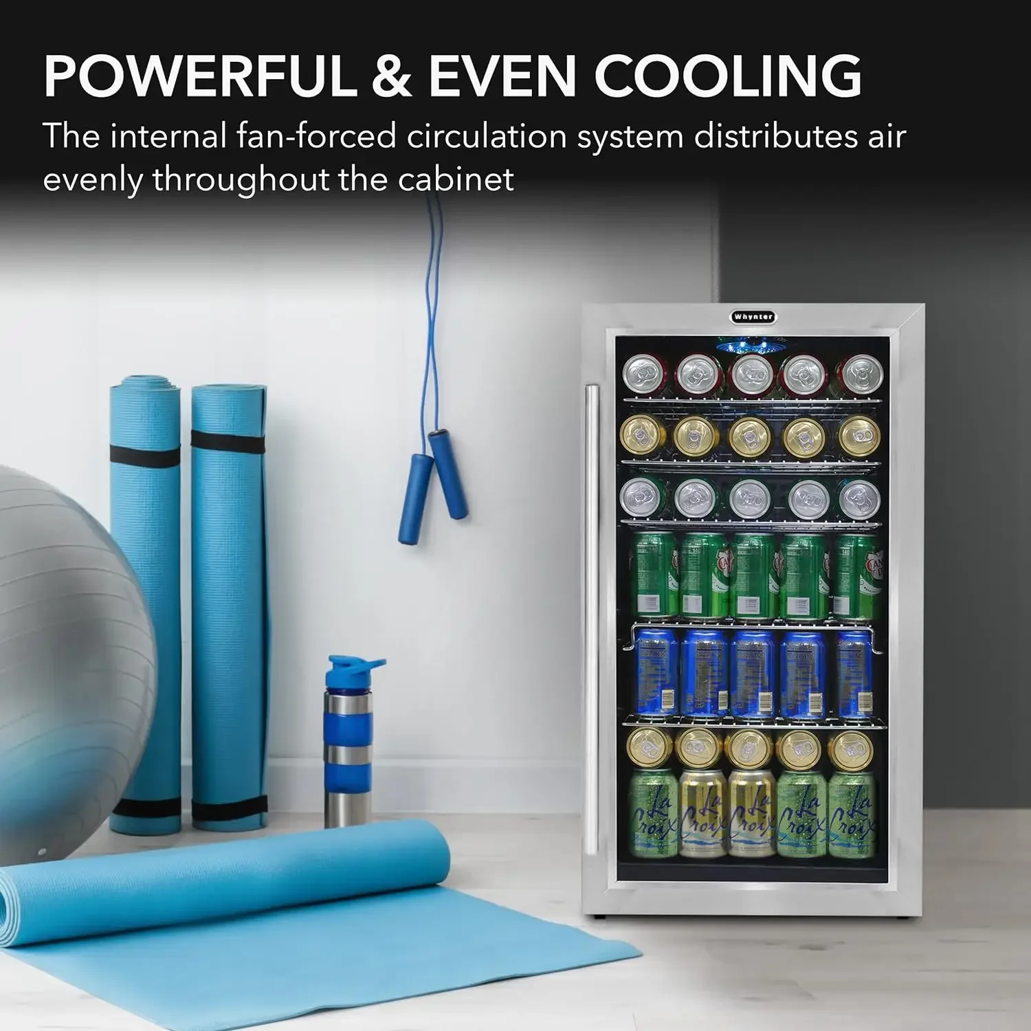 Refrigerador de bebidas con ventilador interno, acero inoxidable 120, capacidad de lata