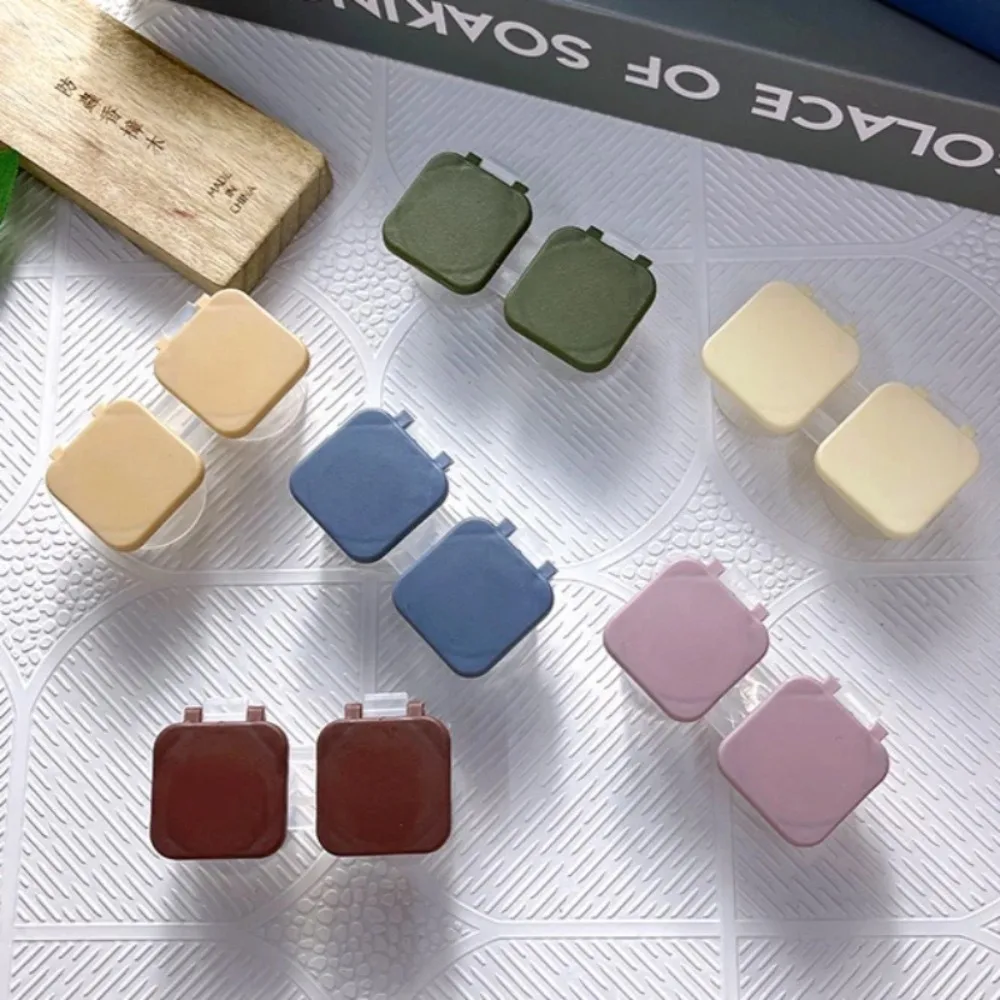 Mens Women Contact Lens Case Travel Double Compartment Holder Portable Eye Soaking Box Reusable for Students Solid Color