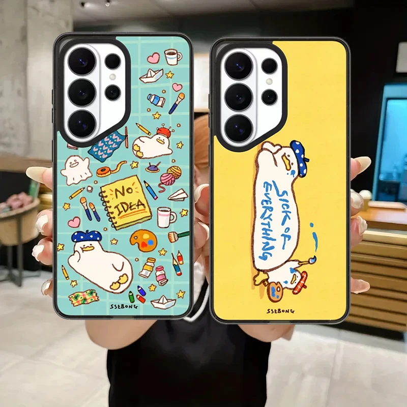 Coque de protection en acrylique motif canard de dessin animé "Sick of Everything" pour Samsung Galaxy S26 S25 S24 S23 Ultra S26U S24+ S25+ S26 Plus