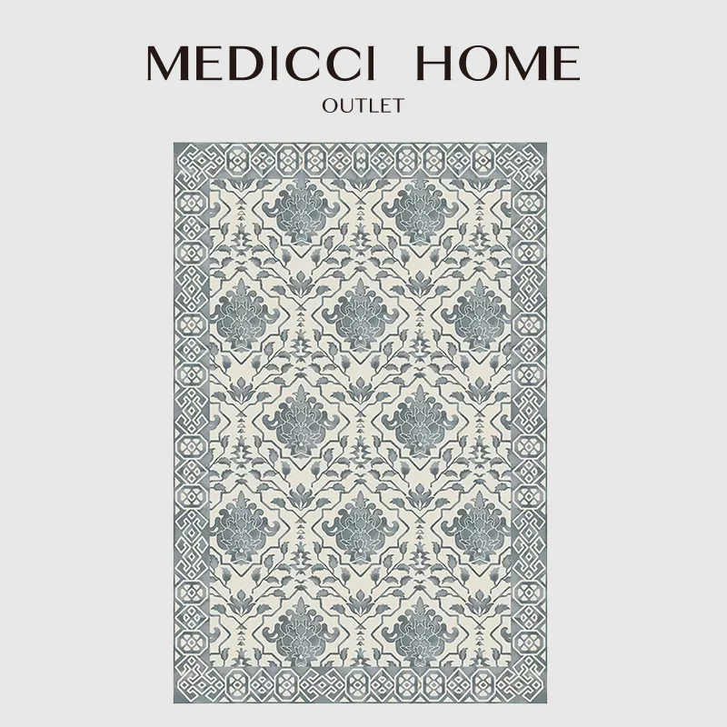 Medicci Home French Blue And Croup Cyan Wool Carpet Oriental Geometric Floral Decorative Luxury Area Rugs Mats For Mansion Villa