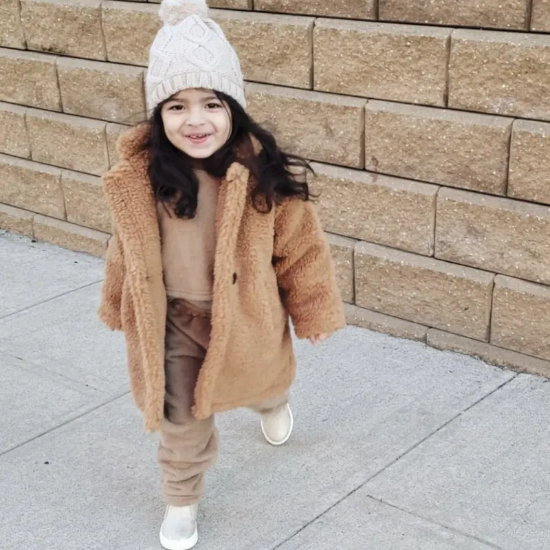 Fashion Baby Girl Boy Winter Jacket Fur Thick Child Warm Sheep Like Coat Long Loose Kid Outwear Clothes High Quality 2-14Y