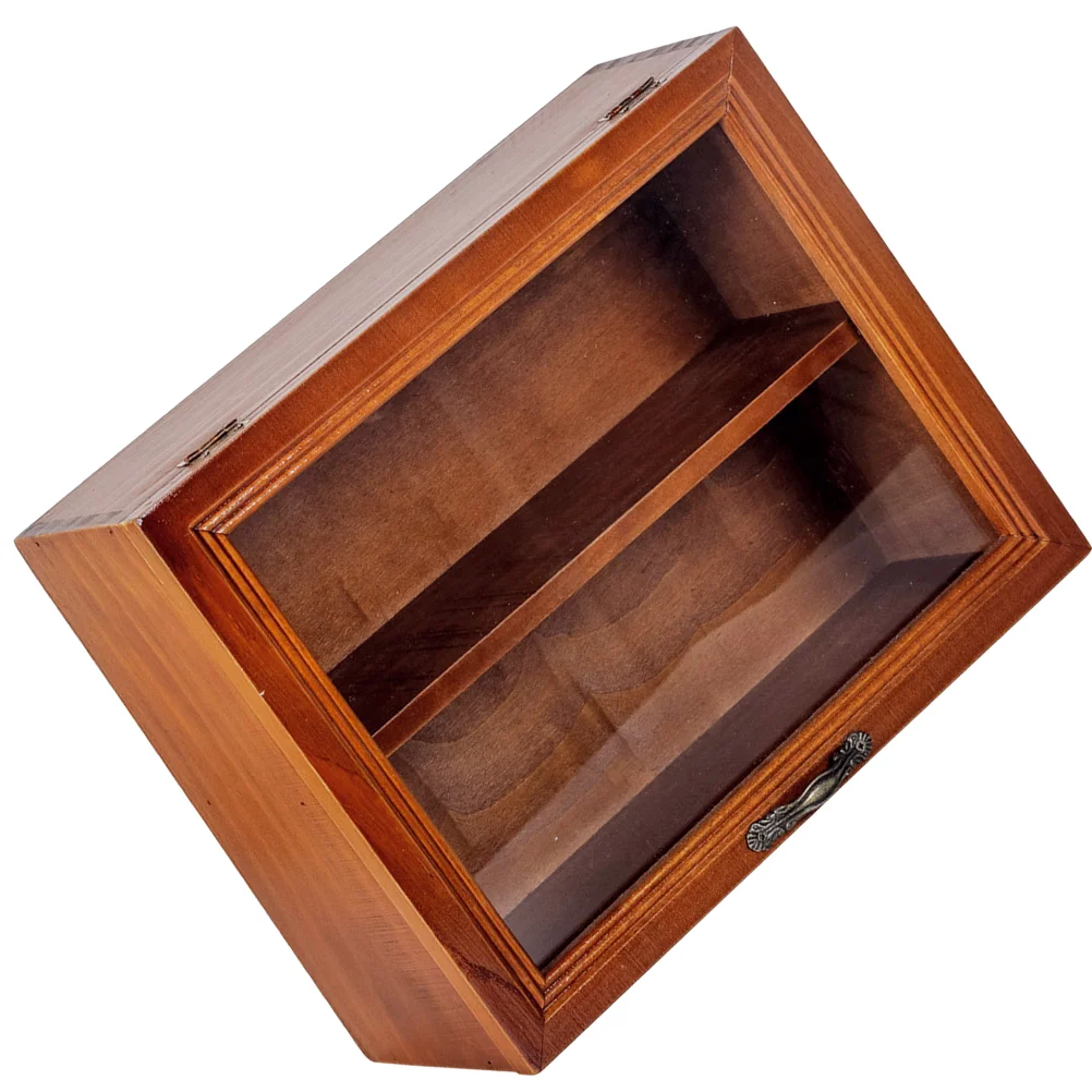 Solid Wood Flip Storage Cabinet Model Display Stand Book Shelf Desktop Jewlery Holder Collection Toy Rack Vintage