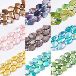 22~34Pcs AB Color Dyed Natural Freshwater Shell Beads Strand Oval Teardrop Loose Beads for Necklace Earings DIY Jewelry Making