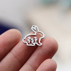 3pcs Delicate Flower Cute Rabbite Charms Stainless Steel Pendant for Jewelry Making Aesthetic Earrings Necklace diy Accessories