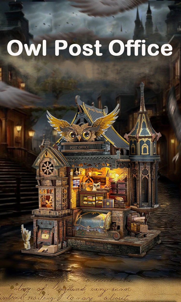 3D Wooden Owl Post Office Puzzle DIY Miniature Building Kit