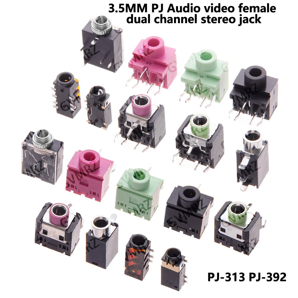 PJ-313 PJ-392 PJ Stereo Solder Panel MountHeadphone jack 3.5MM PJ Audio video female dual channel stereo jack Jack Socket 3.5MM