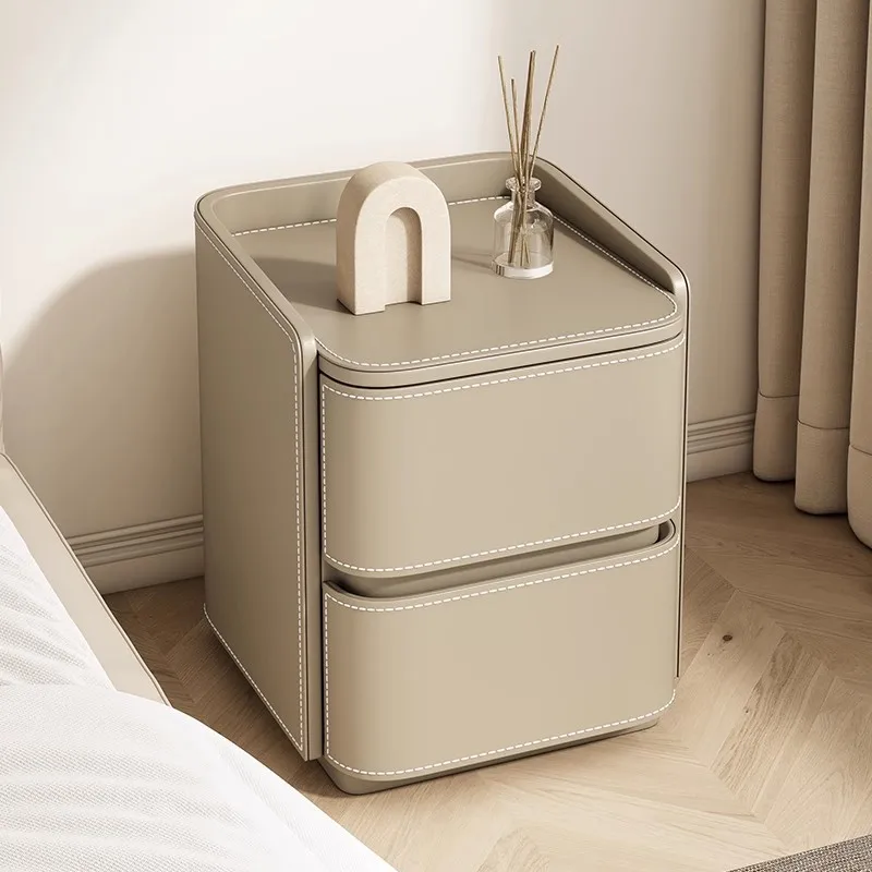 Storage Simple Nightstands Nordic Wood Luxury Aesthetic Bedside Table Modern Leather Mesita De Noche Bedroom Furniture image 6