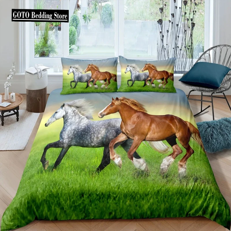 

Galloping Horse Bedding Set CalifKing 260x240 Luxury Bed Comforter Double Home Duvet Set Cover Queen Size Pillowcases 2/3pcs