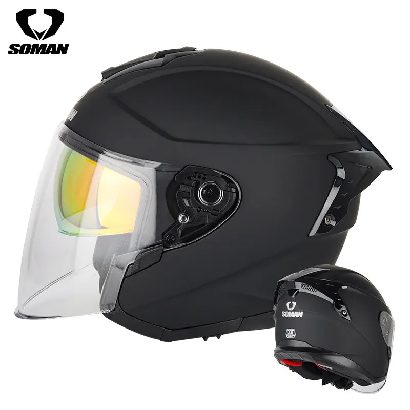 Open face 3/4 Motorcycle Helmet SOMAN Double Lens Motor Helmets High-strength ABS For Men Women Motorcycle Cascos SM523