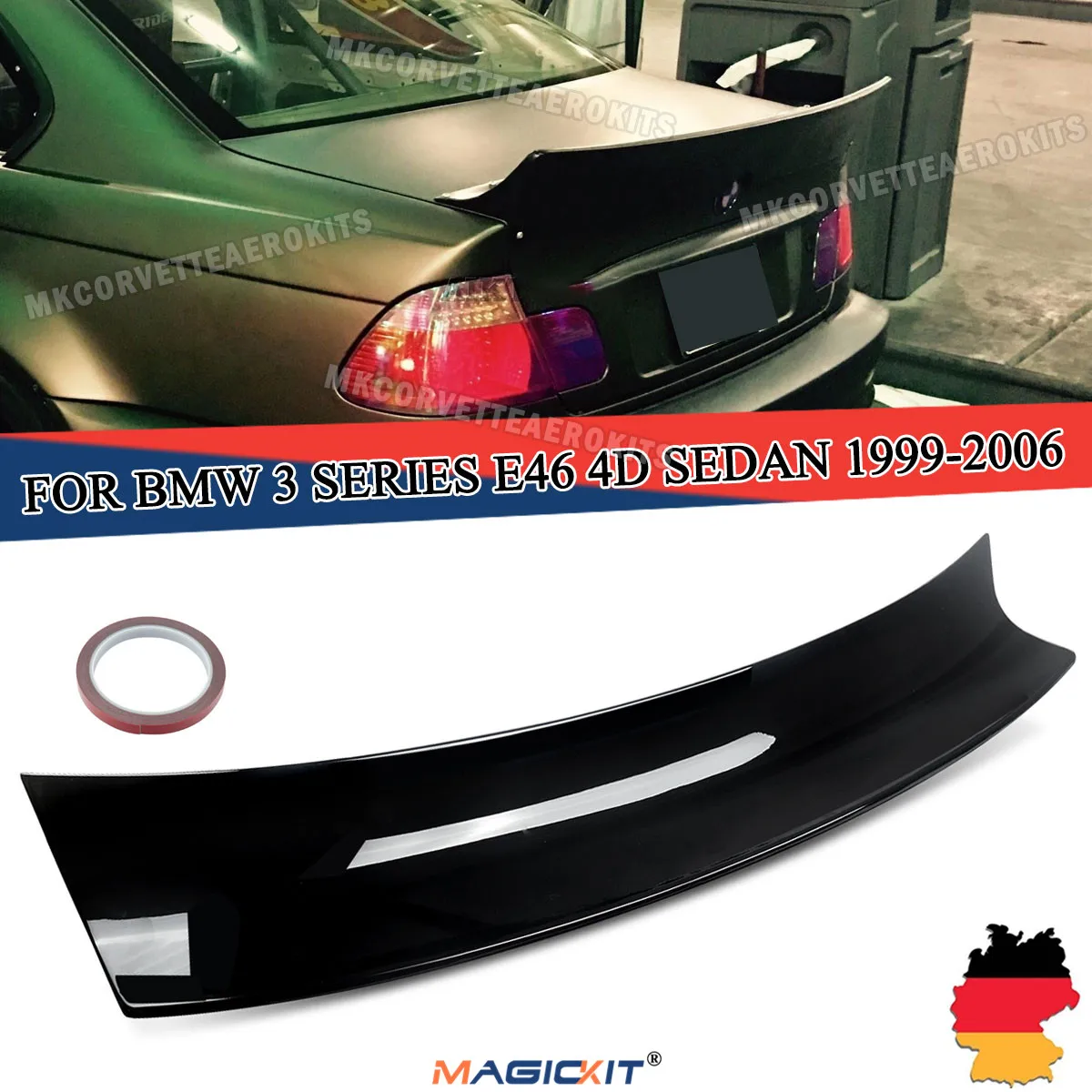 MagicKit Rear Boot Trunk Ducktail Spoiler Wing Lid Lip Fits BMW 3 Series E46 4Door Saloon