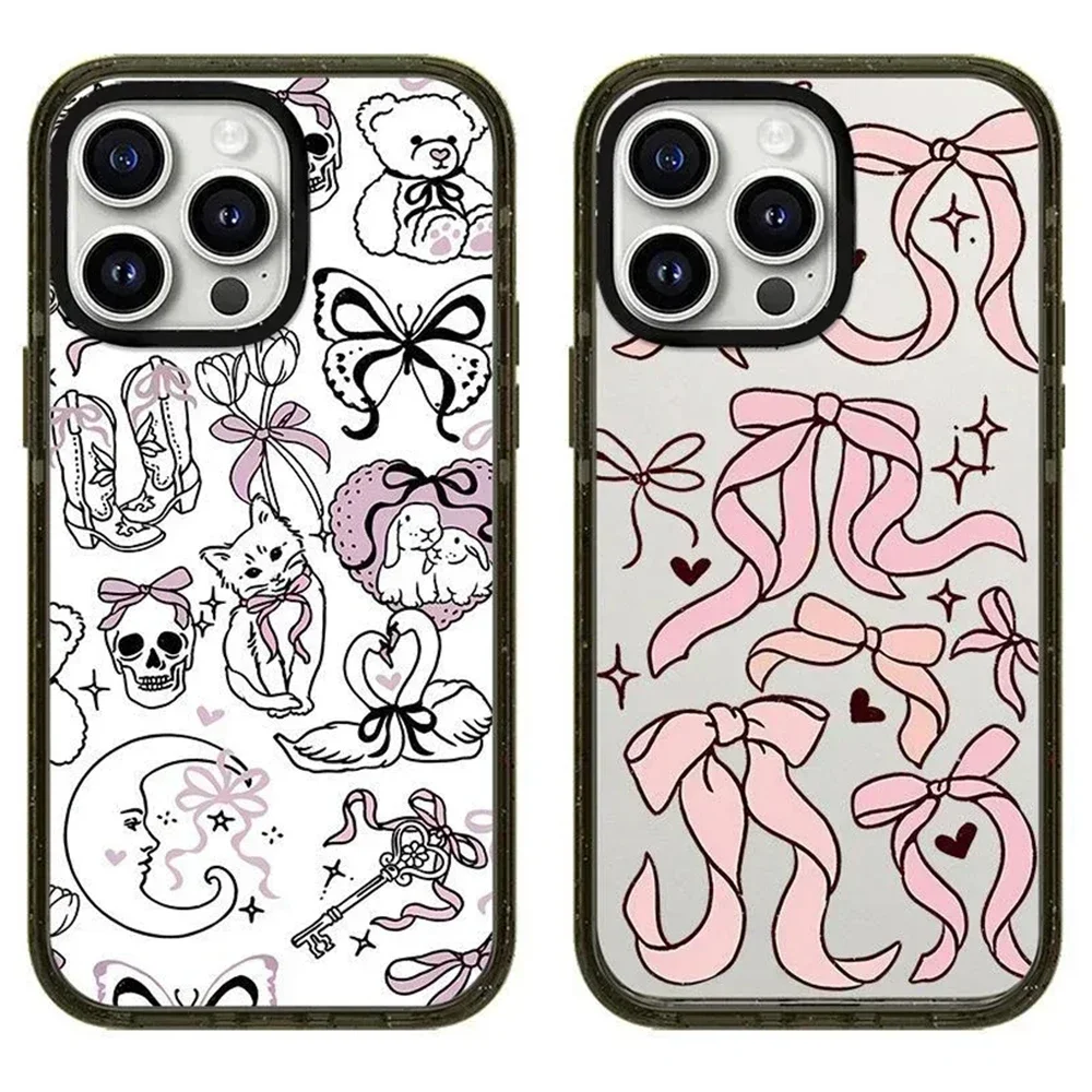 

2.0 Acrylic Skull Cat Bowknot Pattern iPhone 11 12 13 14 15 Pro Max Protective Case with MagSafe