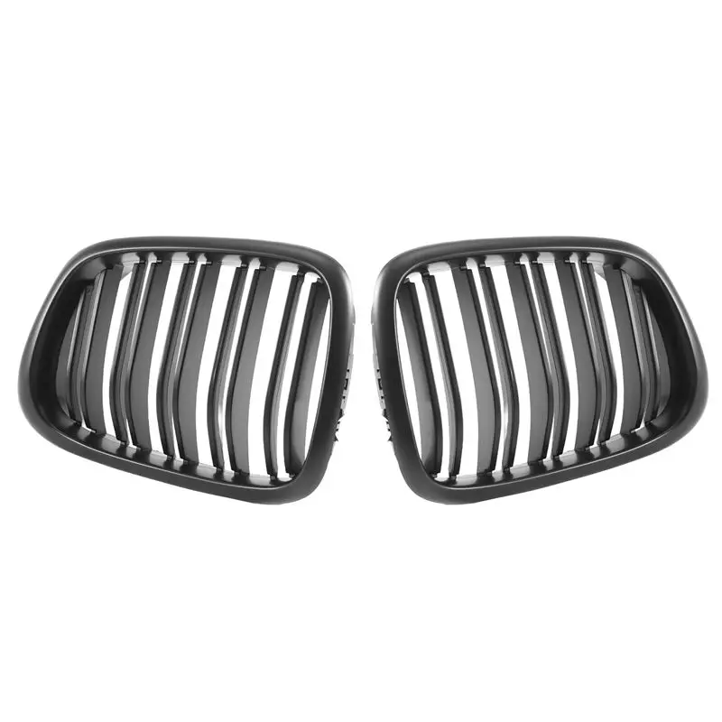 AU33-Front Bumper Kidney Grill Replacement Dual Slat Grilles For BMW E39 5 Series 525 528 1995-2004 Matte Black