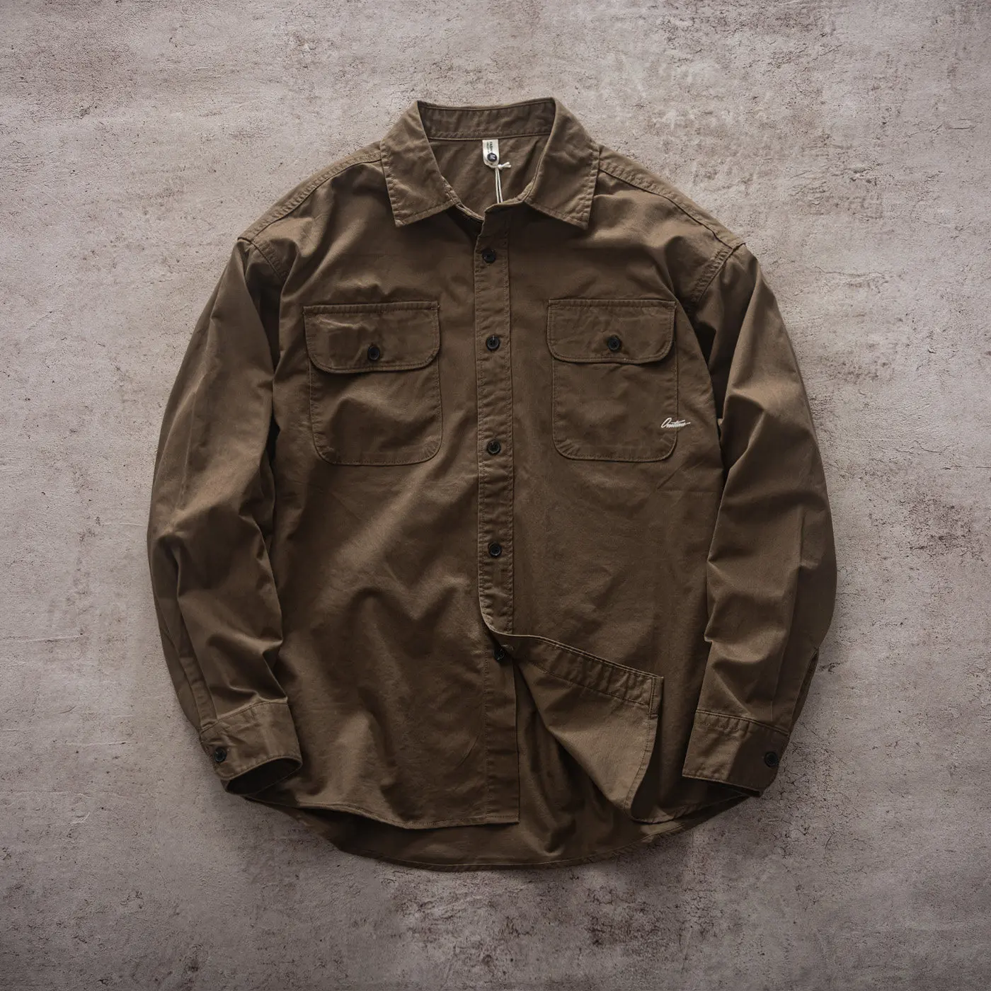 American Retro Heavyweight Workwear 100% Cotton Long-Sleeve Shirt for Men Streetwear Dual Pockets Loose Casual Fit Spring/Autumn