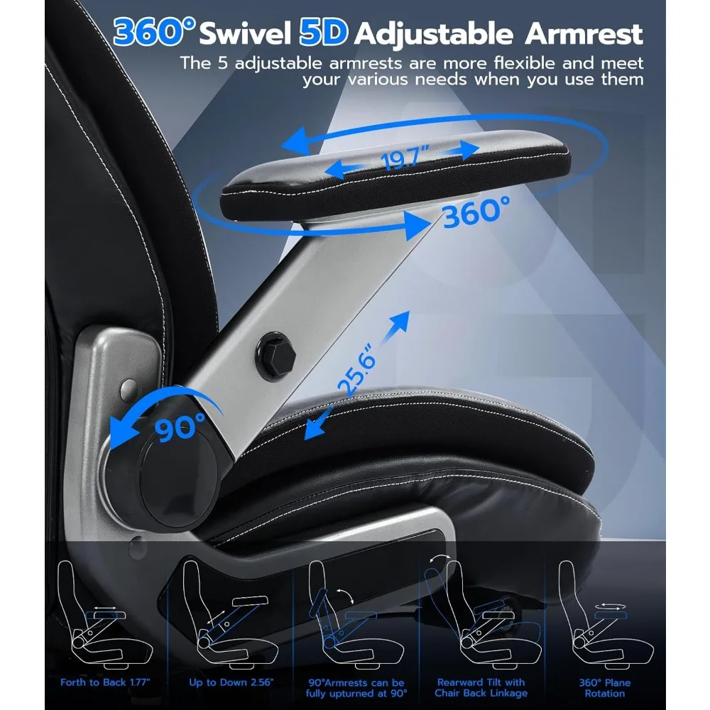 Big and Tall Office Chair with 5D Adjustable Arms, 600lbs Fabric and PU Leather Ergonomic Executive Office Chair with Adjustable