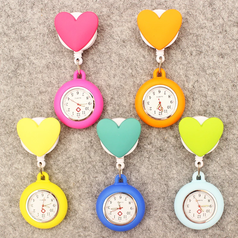 Creative Colorful Heart Style Pocket Watch Retractable And With Clip For Men And Women