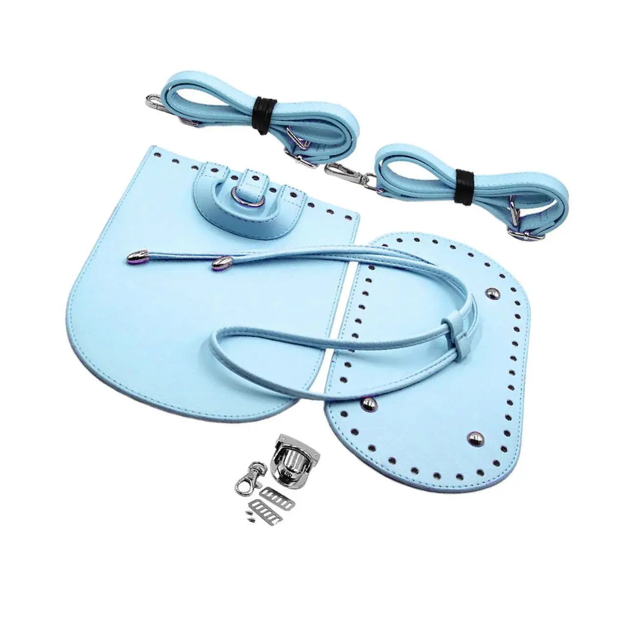 1 Set Leather Knitting Bag Bottom Mat Cushion Bag Handbag Making Light Blue