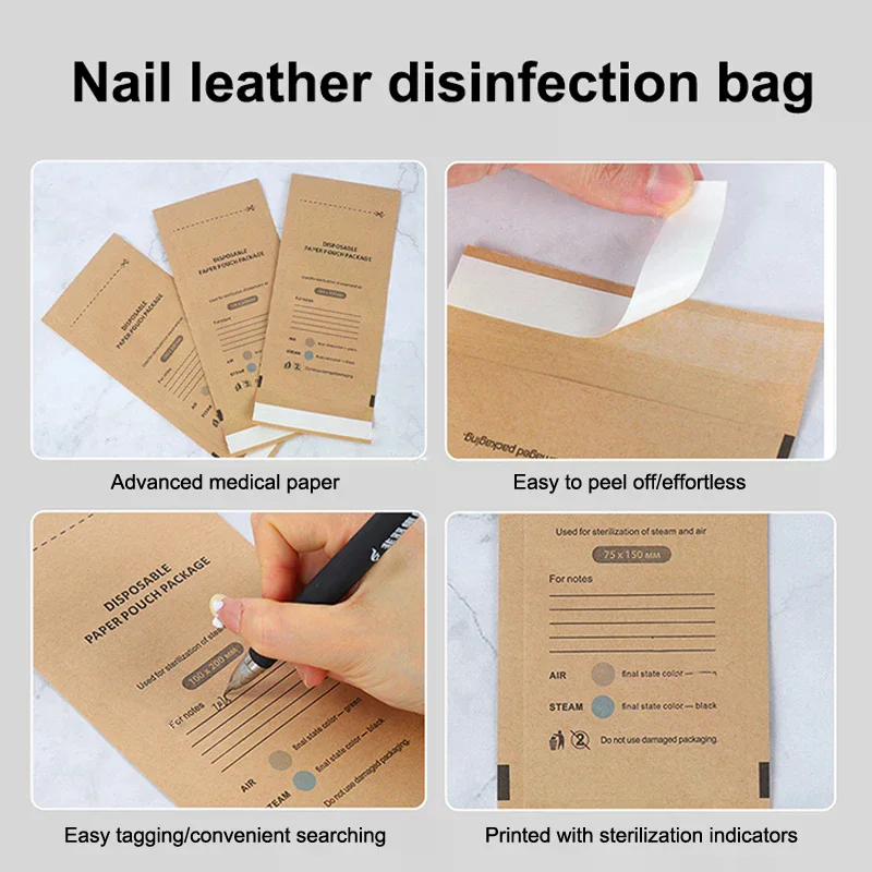 10Pcs Selbst-Dichtung Kraft Papier Tasche Einweg Desinfektion Tasche Nagel Werkzeuge Sterilisator Maniküre Taschen Sterilisation Beutel