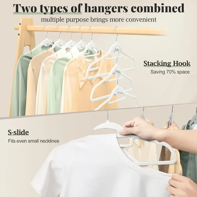 Velvet Hangers 50 Pack,S-Shaped and Stackable Non Slip Felt Hanger with 360°Swivel Hook,Ultra Slim and Space Saving Hangers