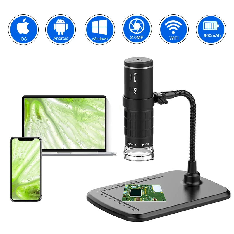 Microscope numérique sans fil 50X-1000X Grossissement Microscopes USB portables avec support flexible pour iPhone Android PC