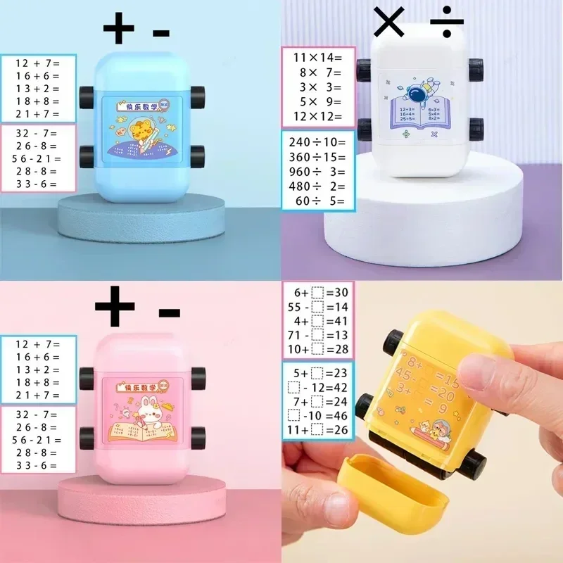 Timbres de pratique de mathématiques intelligents, timbres fuchsia pour enfants, tête de touristes de multiplication et de division, rouleau mathématique 2 en 1, moins de 100