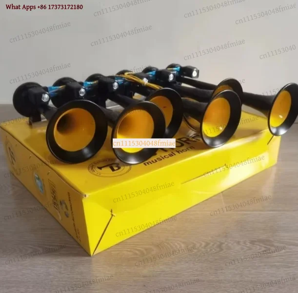 k3 6-Trumpet Loud Air Horn Kit, 36 Tones Universal 12V/24V Electronic Metal Horn for Truck Car Bus with Control Button