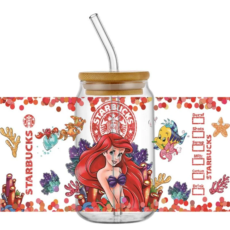 Miniso Ariel Princess Belle UV DTF Sticker For 16oz Cups Wrap Transfer Sticker Labels DIY Logo Selfadhesive Waterproof