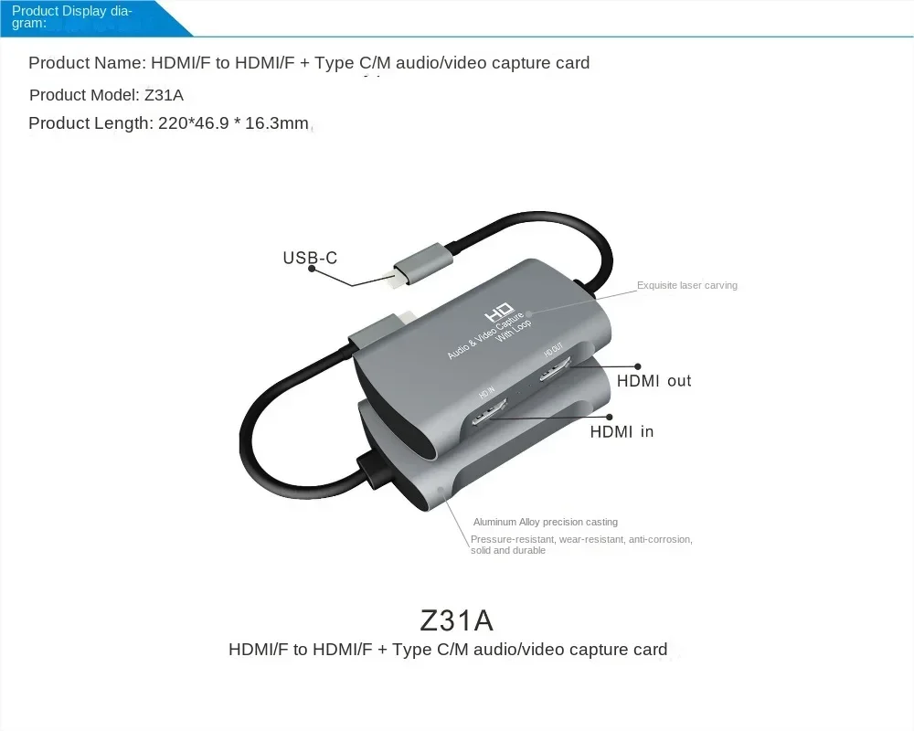 

Type-C To HDMI HD Video Capture Card with Loop-Out for Game Streaming, Live Broadcasting, and OBS Recording