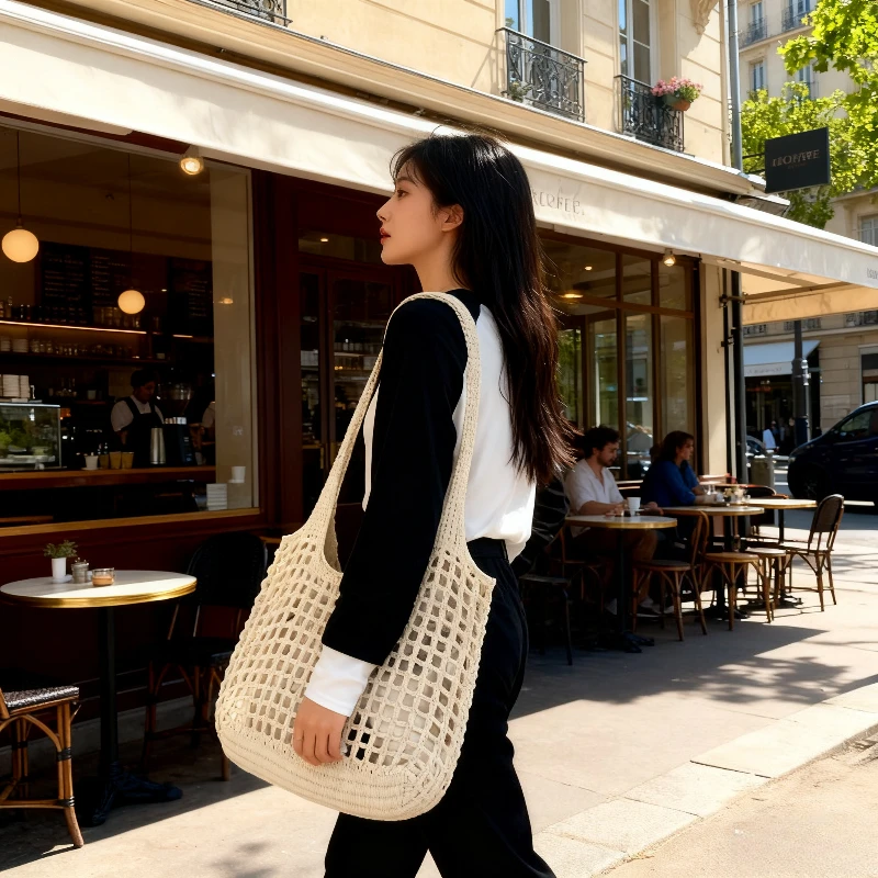 

Летняя тканая легкая сумка-тоут большой вместимости с полой тканью, наслаждающая легкость и романтика