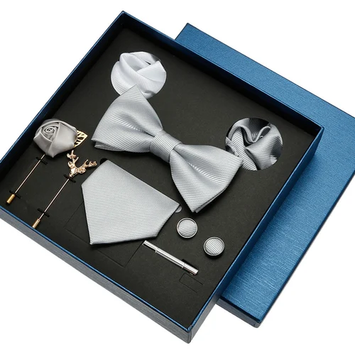 Imagen 2 del producto Conjunto de Corbata Lisa para hombre, corbata de Color sólido, broche cuadrado de bolsillo, caja de regalo para boda, negocios, lujo, 8 Uds., regalo para hombre, Gravatas