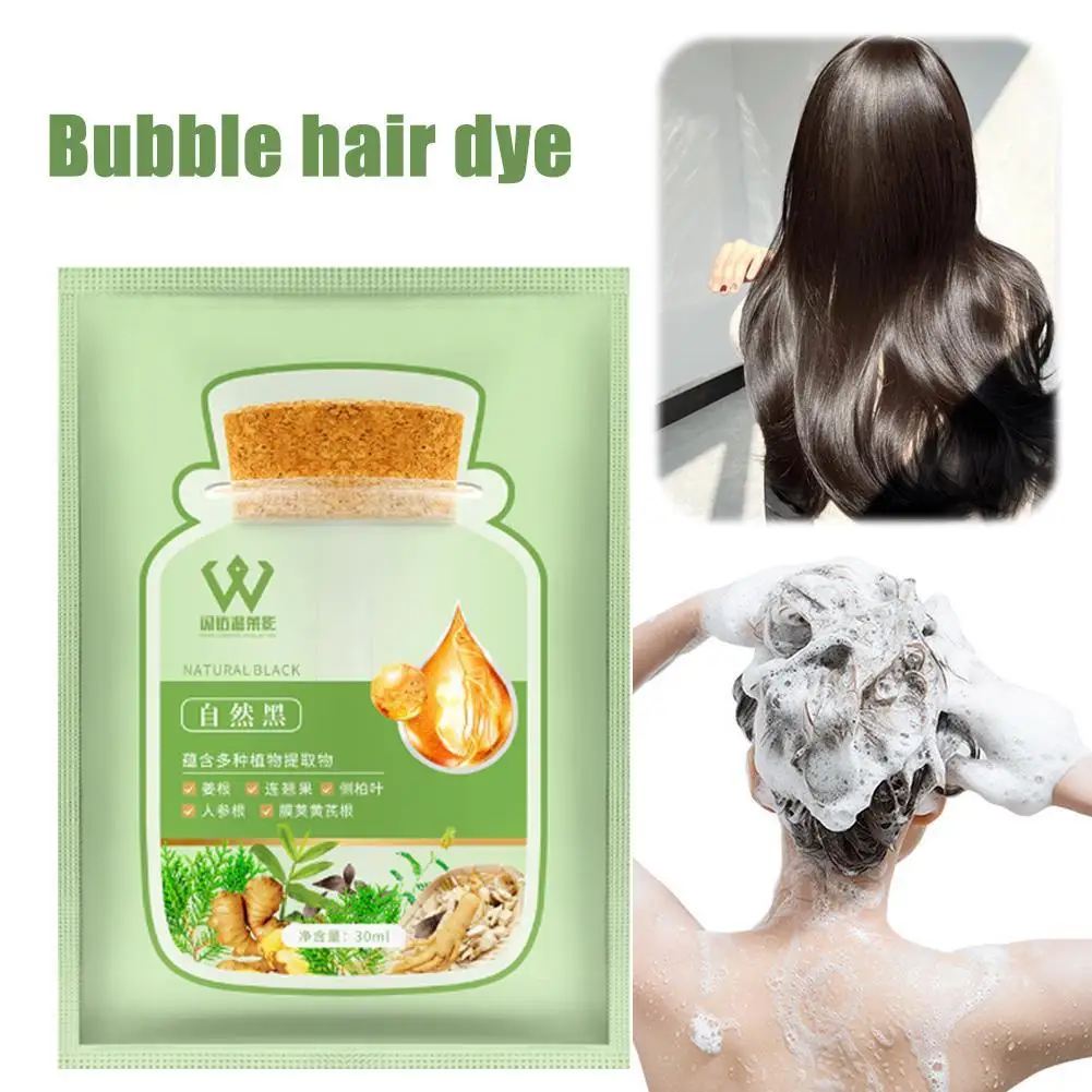 Natural Plant Bubble Hair Dye Gray White to Black Long-lasting Repair Damaged Dry Hair Nourishing Smooth Hair Care