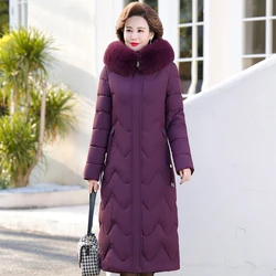 Winter X-Long Down Jacket for Women 2023 New Casual Thick Warm Middle-aged Female Coat Hooded Fur Collar Elegant Winter Parkas