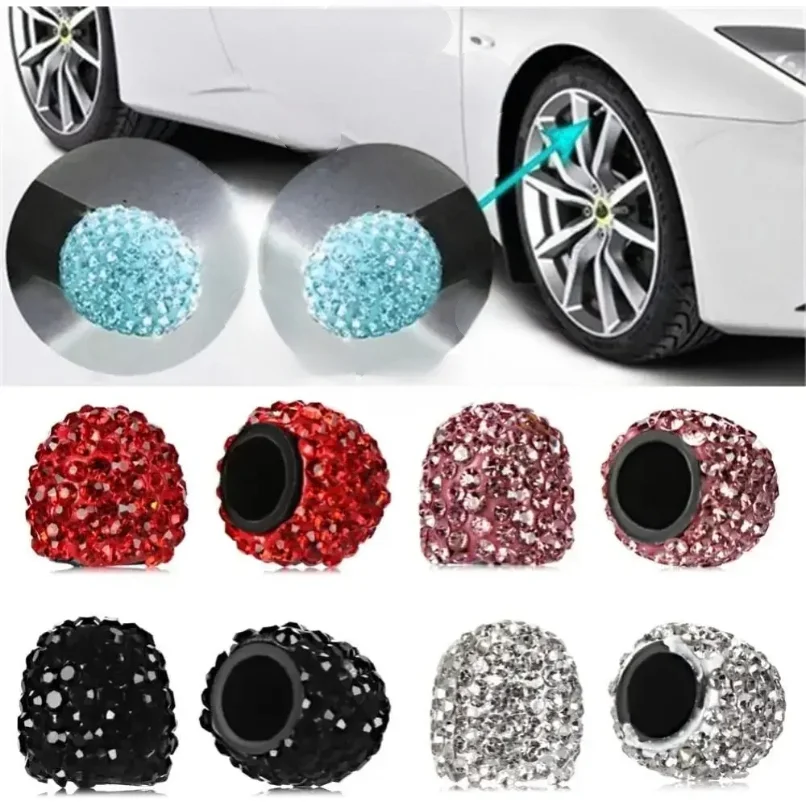 الماس الكريستال دراجة نارية سيارة الإطارات صمام قبعات 4/2 قطعة مشرقة الغبار واقية عجلة غطاء الصمام مركبة بلينغ غطاء صمام التصميم Toos
