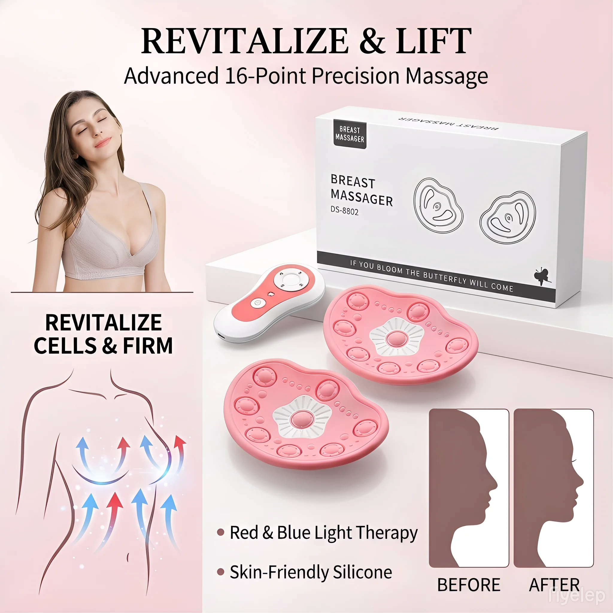 Adjustable Frequency Breast Massage Apparatus Wireless Control Phototherapy Silicone Bust Massaging Pads