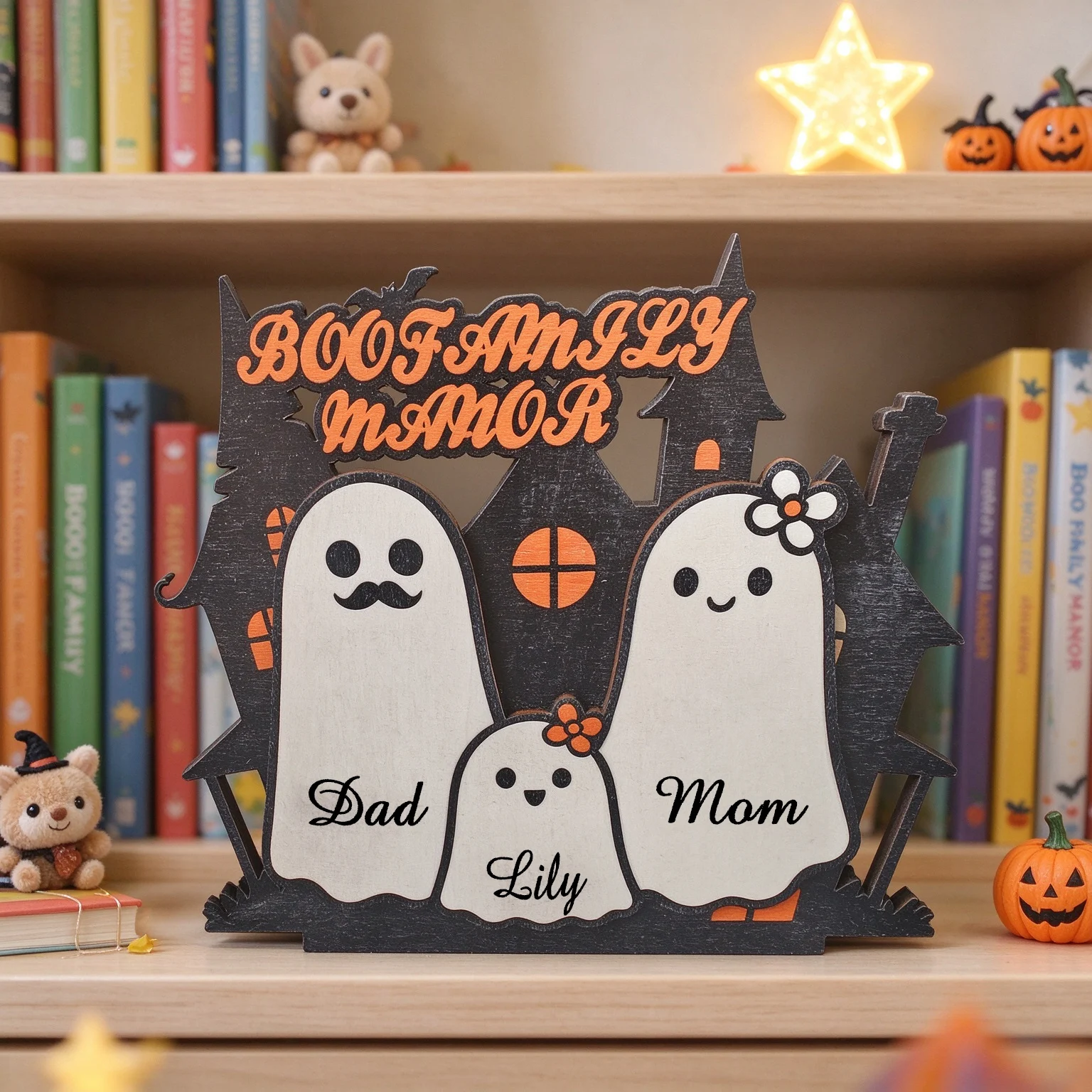 Personalized Ghost Squad Sign, Customizable Halloween Decorations with Ghost Family Names, Cute Halloween Decorations, Atmospheric Autumn Fireplace Ornaments, Ghost Family Theme. Personalized Halloween Family Wooden Ke - view 5